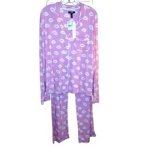 Aqua Lounge Kiss Lips Sleep Set Pajamas Loungewear XL NWT